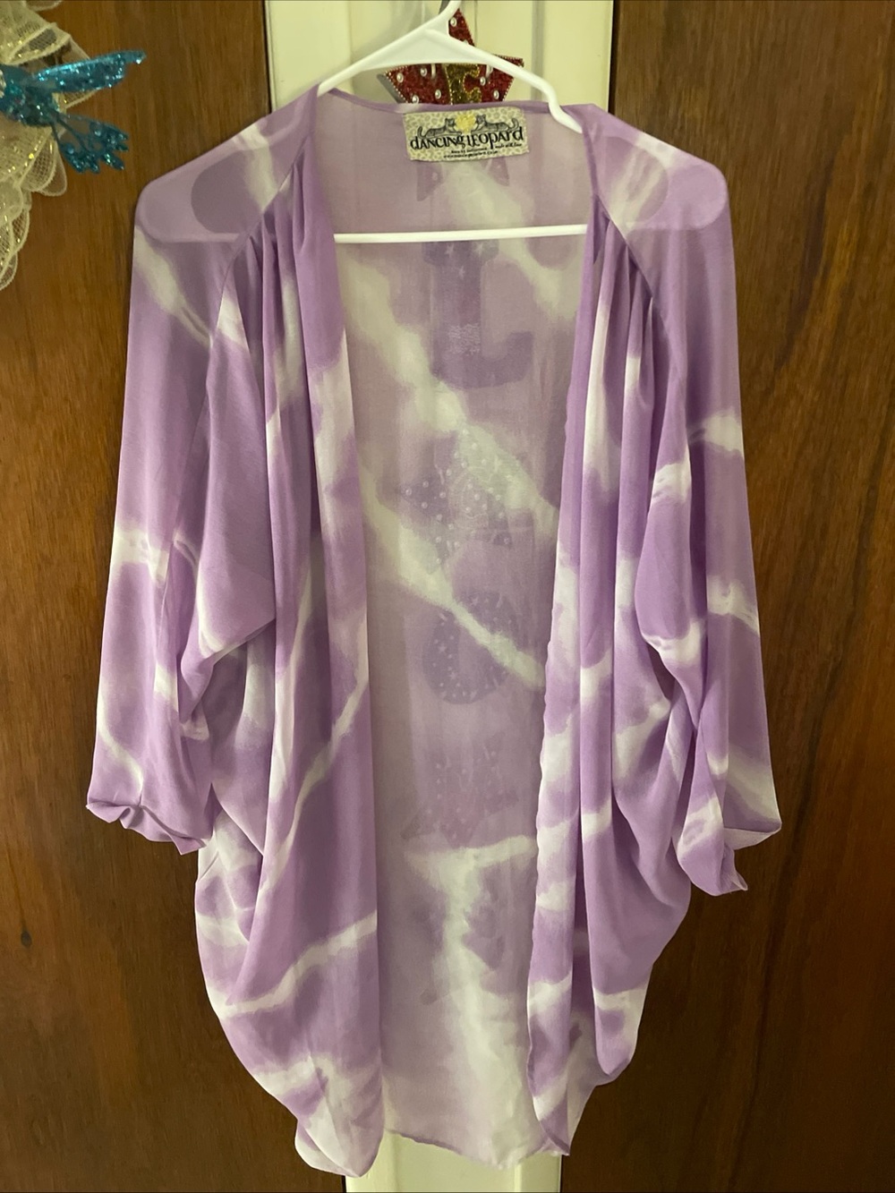 Lilac Tie-Dye Open Front Kimono Cardigan - Women